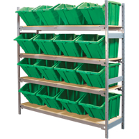 Wide Span Shelving with Jumbo Plastic Bins, Steel, Boltless, 800 lbs. Capacity, 66" W x 72" H x 18" D Seaboard Timber Mart