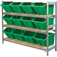 Wide Span Shelving with Jumbo Plastic Bins, Steel, Boltless, 800 lbs. Capacity, 66" W x 60" H x 18" D Seaboard Timber Mart