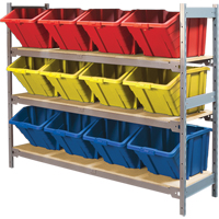 Wide Span Shelving with Jumbo Plastic Bins, Steel, Boltless, 800 lbs. Capacity, 66" W x 60" H x 18" D Seaboard Timber Mart