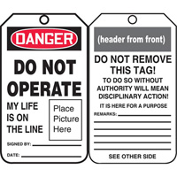 Safety Tags, Plastic, 3-3/8" W x 5-3/4" H, English Seaboard Timber Mart