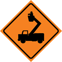 Man in Elevated Bucket Roll-Up Traffic Sign, 29-1/2" x 29-1/2", Vinyl, Pictogram Seaboard Timber Mart