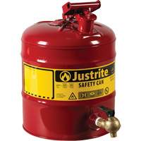 Bidon avec robinet s&eacute;curitaires pour laboratoires, Type I, Acier, 5 gal. US, Rouge, Homologu&eacute; FM Seaboard Timber Mart