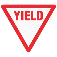Panneau de signalisation au sol  Yield , Adh&eacute;sif, Anglais avec pictogramme Seaboard Timber Mart