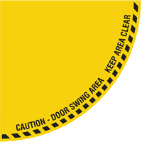 "Caution" Quarter Circle Swing Door Floor Sign, Adhesive, English with Pictogram Seaboard Timber Mart