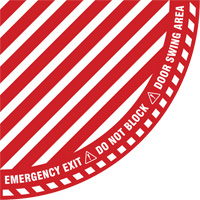"Emergency Exit" Quarter Circle Swing Door Floor Sign, Adhesive, English with Pictogram Seaboard Timber Mart