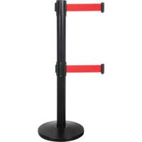 Dual Belt Crowd Control Barrier, Steel, 35" H, Red Tape, 7' Tape Length Seaboard Timber Mart