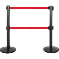 Dual Belt Crowd Control Barrier, Steel, 35" H, Red Tape, 7' Tape Length Seaboard Timber Mart