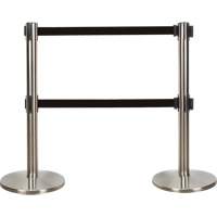 Dual Belt Crowd Control Barrier, Steel, 35" H, Black Tape, 7' Tape Length Seaboard Timber Mart