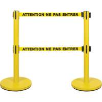 Dual Belt Crowd Control Barrier, Steel, 35" H, Yellow Tape, 7' Tape Length Seaboard Timber Mart