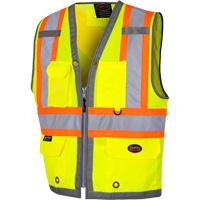 6673 Mesh-Back Zip-Front Surveyor's Vest, High Visibility Lime-Yellow, Small, Polyester Seaboard Timber Mart