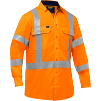 Bisley&reg; X-Back Long Sleeve Work Shirt with X-Airflow, Poly-Cotton, Small, High Visibility Orange Seaboard Timber Mart