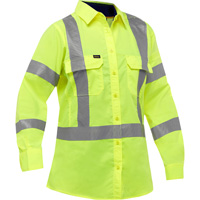 Bisley&reg; X-Back Women's Long Sleeve Work Shirt with X-Airflow, Poly-Cotton, Small, High Visibility Lime-Yellow Seaboard Timber Mart