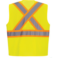 Contrast-Striped Safety Vest, High Visibility Lime-Yellow, Small, Polyester Seaboard Timber Mart