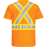 Contrast-Striped Safety T-Shirt, Polyester, Small, High Visibility Orange Seaboard Timber Mart