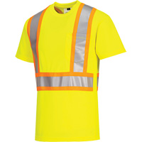 Contrast-Striped Safety T-Shirt, Polyester, Small, High Visibility Lime-Yellow Seaboard Timber Mart