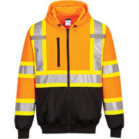 Contrast-Striped Safety Hoodie, Small, Black/High Visibility Orange Seaboard Timber Mart