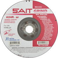 A24R Long Life Grinding Wheel, 7" x 1/4", 7/8" Arbor, Aluminum Oxide, Type 27 Seaboard Timber Mart