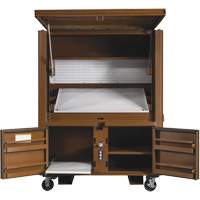 Coffre de chantier et surface de travail sur le terrain, 33" la x 63" p x 80" h, Acier, Rouge Seaboard Timber Mart