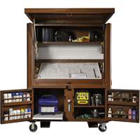 Coffre de chantier et surface de travail sur le terrain, 33" la x 63" p x 80" h, Acier, Rouge Seaboard Timber Mart