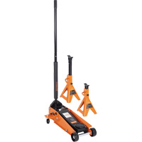 Service Jack with 4-Ton Vehicle Stands, 3.5 Ton(s) Capacity, 5-1/8" Lowered, 21" Raised, Manual Hydraulic Seaboard Timber Mart