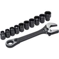 11-Piece Pass-Thru X6 Adjustable Wrench & Spline Socket Set, 13" L, 2-27/50" Max Width, Black Phosphate Seaboard Timber Mart