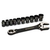 11-Piece Pass-Thru Adjustable Wrench Set, 8" L, 1-1/8" Max Width, Chrome/Polished Seaboard Timber Mart