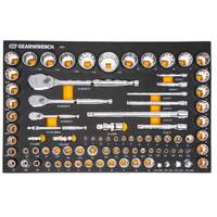 Jeu d'outils SAE/m&eacute;triques pour m&eacute;canicien &agrave; 90 dents 1/4", 3/8" & 1/2" avec plateau de rangement en mousse Seaboard Timber Mart