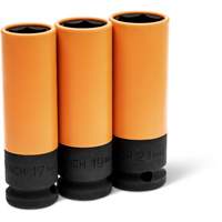 Jeu de douilles m&eacute;triques haute r&eacute;sistance pour protecteurs de roues, 3 Mcx, Chocs, Prise de 1/2", Profond Seaboard Timber Mart