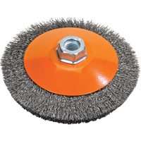 Brosse soucoupe &agrave; fils nou&eacute;s torsad&eacute;s, Dia. 5", Fils 0,02", Arbre 5/8"-11, Acier Seaboard Timber Mart