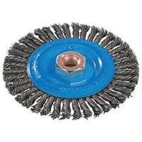 Brosse &agrave; fils nou&eacute;s pour cordons de soudure, Dia. 4", Fils 0,02", Arbre 5/8"-11, Aluminium/Acier inoxydable Seaboard Timber Mart