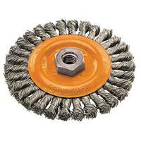 Wide Knotted Wire Wheel Brush, 4" Dia., 0.02" Fill, 5/8"-11 Arbor, Steel Seaboard Timber Mart