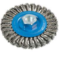 Wide Knotted Wire Wheel Brush, 4-1/2" Dia., 0.02" Fill, 5/8"-11 Arbor, Aluminum/Stainless Steel Seaboard Timber Mart