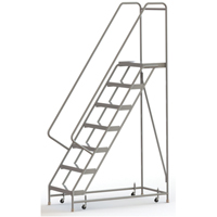 Rolling Ladder, 7 Steps, 24" Step Width, 70" Platform Height, Aluminum Seaboard Timber Mart