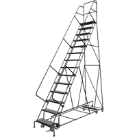 All Directional Rolling Ladder, 14 Steps, 24" Step Width, 140" Platform Height, Steel Seaboard Timber Mart