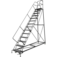 Safety Slope Rolling Ladder, 14 Steps, Perforated, 50° Incline, 140" High Seaboard Timber Mart