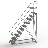 Safety Slope Rolling Ladder, 10 Steps, Serrated, 50° Incline, 100" High Seaboard Timber Mart