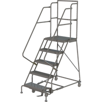 Deep Top Step Rolling Ladder, 5 Steps, 16" Step Width, 50" Platform Height, Steel Seaboard Timber Mart