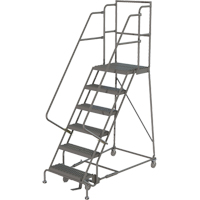 Deep Top Step Rolling Ladder, 6 Steps, 16" Step Width, 60" Platform Height, Steel Seaboard Timber Mart