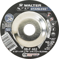 Depressed Centre Grinding Wheels - Stainless Type 27, 4-1/2" x 1/8", 7/8" Arbor, Type 27 Seaboard Timber Mart