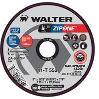Zip One Cut-Off Wheel, 5" x 1/32", 7/8" Arbor, Type 1, Zirconia Alumina, 12200 RPM Seaboard Timber Mart