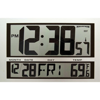Jumbo Clock, Digital, Battery Operated, 16.5" W x 1.7" D x 11" H, Silver Seaboard Timber Mart