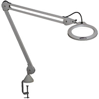 Magnifying Lamp, 5 Diopter, LED Light, 45" Arm, C-Clamp, Grey Seaboard Timber Mart