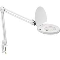 Adjustable Magnifier Lamp, 5 Diopter, LED Light, 47" Arm, C-Clamp, White Seaboard Timber Mart